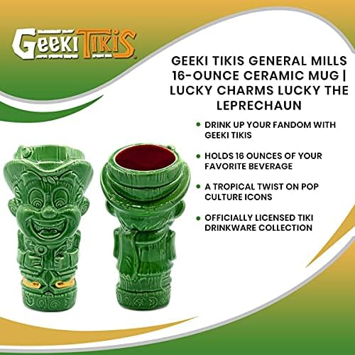Geeki Tikis General Mills Mug Ceramic, Lucky Charms Lucky the Leprechaun | Cupa oficială de cereale Mascot de colecție Tiki