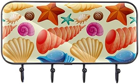 Seashells Starfish Conch Colorat Colorat Patu suport suport pe perete, suport pentru haina de intrare cu 4 cârlig pentru haina