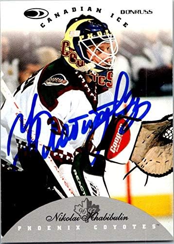 Autograf depozit 652448 Nikolai Khabibulin Card de hochei autografat - Phoenix Coyotes, FT - 1996 Donruss Canadian Ice No.95