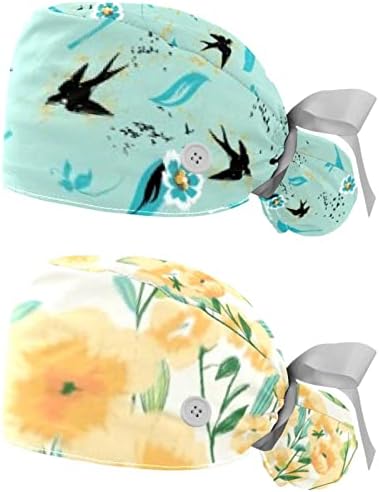 Capac de bouffant reglabil Vioqxi cu butoane, 2 pachete Flori colorate Textură Chirurgie de asistență chirurgicală, pălării