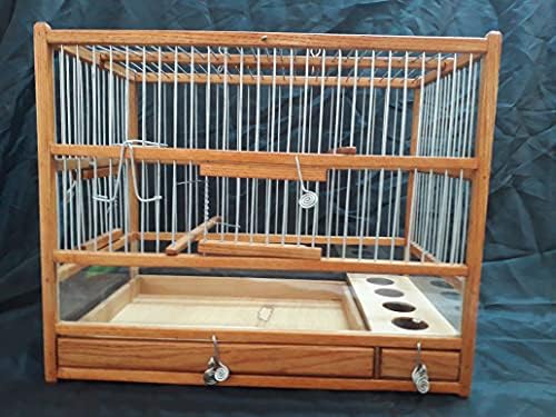 Cușcă de păsări lucrată manual din lemn; Glisați tava, plexiglas