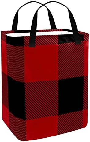 Negru roșu Big Buffalo carouri model clasic imprimare pliabil rufe împiedică, 60L impermeabil rufe coșuri de spălat Bin haine