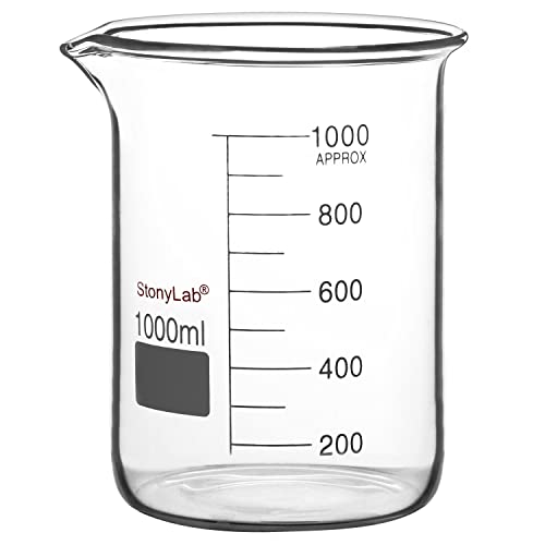 pahar de sticlă stonylab, 1 pachet pahar de sticlă borosilicată gradat de formă mică Griffin cu pahar de laborator de turnare, 1000 ml