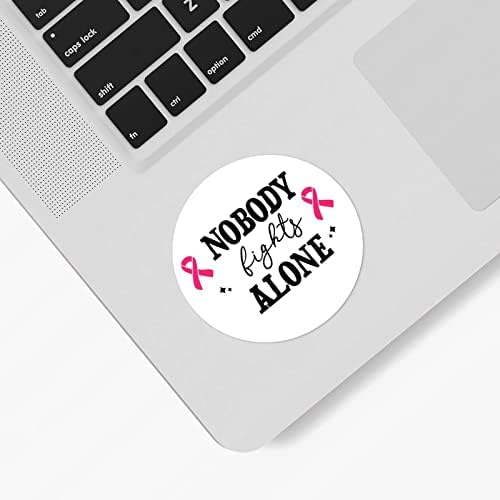 Guangpat nimeni nu luptă singur autocolante cancer de sân panglică vindecă autocolante etichetă cadou pentru femei 3 Inch Fighte Cancer Awareness Warrior Ribbon autocolante pentru sticle de apă sigilii plic Laptop, 20 buc