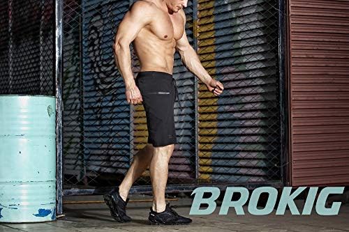 Brokig pentru bărbați Sidelock Antrenament de gimnastică care rulează pantaloni scurți de sport cu buzunare cu fermoar