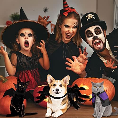 3 bucăți Halloween Cat Set de costume pentru câini, Pet Bat Bat Witch Vampire Cloak Imitație Imitație pentru Pet Spider Pets