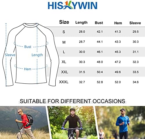 Cămăși cu mânecă lungă pentru bărbați Hiskywin ușoare UPF 50 + protecție solară SPF tricouri în aer liber pescuit drumeții