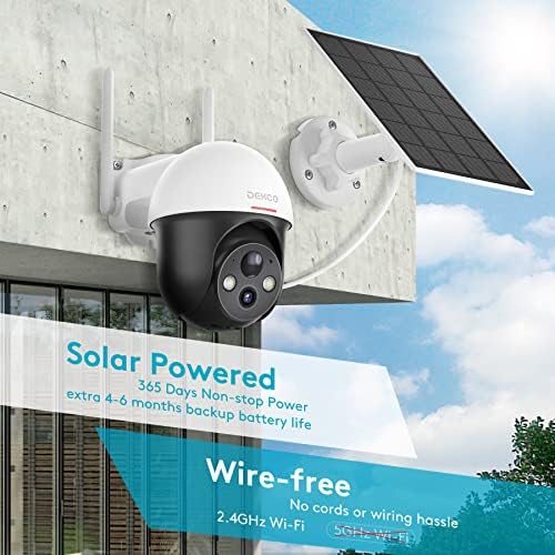 Camere de securitate solară Dekco 2K Wireless Outdoor, 360 ° Vizualizare Pan Tilt Spotlight Sistem de securitate WiFi Alimentat