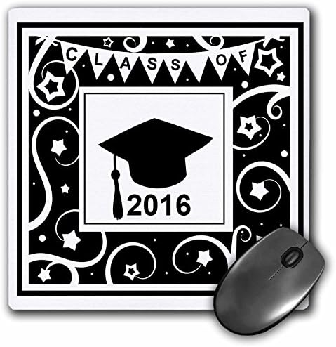 3Drose 8 x 8 x 0,25 inci mouse -ul, clasa Graduare Memento Cap al pălăriei Alb -negru Alb și Alb