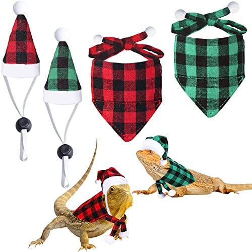 JOTFA 4 bucăți Costume de dragon cu barbă de Crăciun, șopârlă pălării de Crăciun Bandanas costum de Crăciun mic pentru pisici