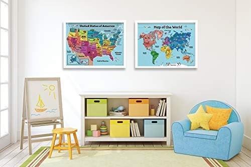 MWB SUA și World Maps Postere pentru perete - Afise educaționale pentru copii | Perfect pentru decorul în clasă sau acasă |