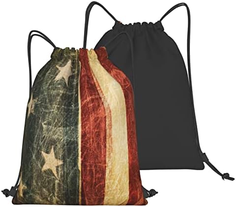 Whelaye American Flag Drawstring Bag Vintage USA Patriotic Gym Gym Grunge Aged Sports Sports Sports Lightweight Shopping Yoga