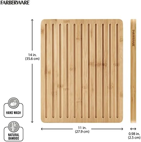 Farberware bambus pâine tăiere bord cu degetul prindere și suc Groove, 11x14 Inch, bambus