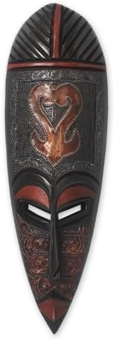 NOVICA Decorative Ghanaian mare Sese lemn și aluminiu masca, negru'Return'