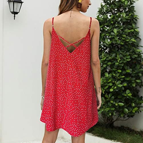 Femei rezervor rochie vara fără mâneci V gât Camisole Rochii Dot Print Casual Vrac A-line suspensor Rochie Flowy cămașă lungă