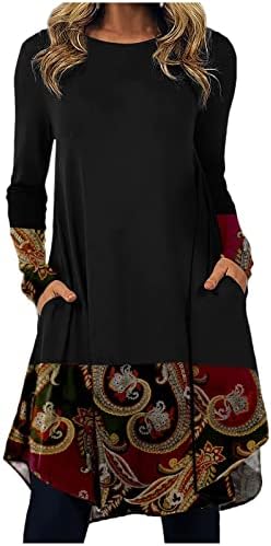 Femei Moda Casual imprimate rotund gat pulover vrac Maneca lunga rochie