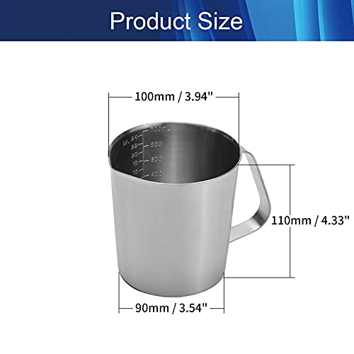 Jutagoss 700ml 1buc ceașcă de măsurare din oțel inoxidabil cu marcaj cu mâner pahar recipient pahar de măsurare pahar de plastic