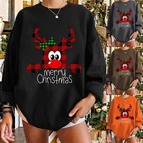 Cămăși cu mânecă lungă aihou pentru femei, spulouri imprimate de Crăciun pentru femei, pulovere pulovere de topuri desăvârșite casual, cu hanorac cu echipament