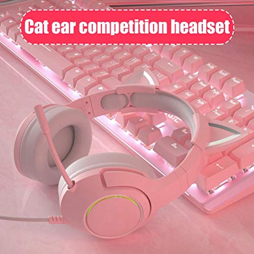 Căști de jocuri Wohenmang K9 Pink Cat Ear pentru căști pentru jocuri, cu cască de jocuri montate pe cap, cu cască montate pe