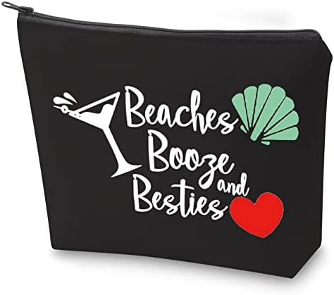 Zjxhpo Beach Trip Cosmetic Bag Beaches Booze and Besties Machiaj cu fermoar Teach Bag pentru weekend Cadou Cadou cadou