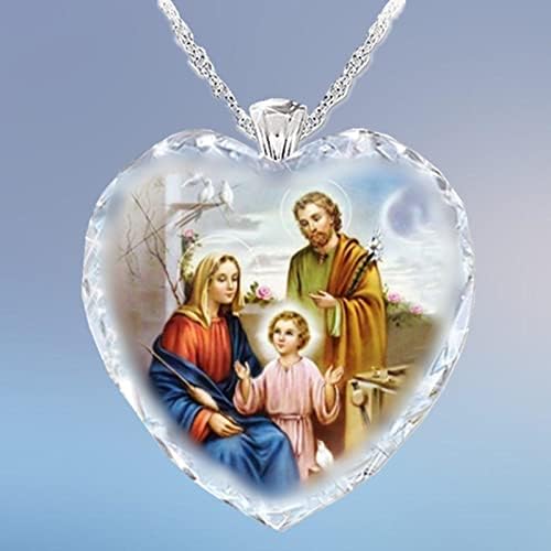 Qtmy Jesus Decorații de Crăciun, Crystal Sfânta familie Sfântă Familie Religioasă Forma inimii Drop pandantiv