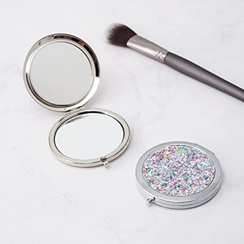 Oglindă compactă personalizată personalizată de nuntă, argintiu, sclipici curcubeu de argint
