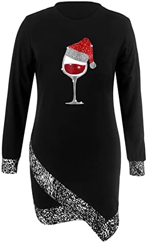 Rochie de petrecere de Crăciun pentru femei gât rotund cu mânecă lungă cu tiv neregulat rochie pentru gât imprimeu rochie casual