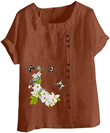 Womens Cotton Lenjers Tops Casual Slouchy cu mânecă scurtă Crewenck plus cămașă de mărime Drăguță Floral Graphic Bluză pentru