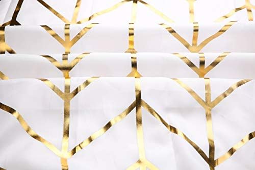 Perdeaua de duș Jtmall cu chevron de aur, model geometric, cârlige/inele de perdea de aur, țesătură albă, 72 x 72, decor de