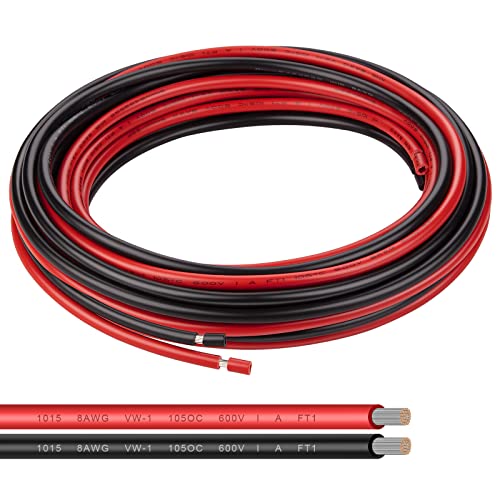 Sârmă electrică 8 AWG - 20ft roșu și 20ft negru cablu de cupru cu conserve negre pentru autovehicule automate automate, sârmă
