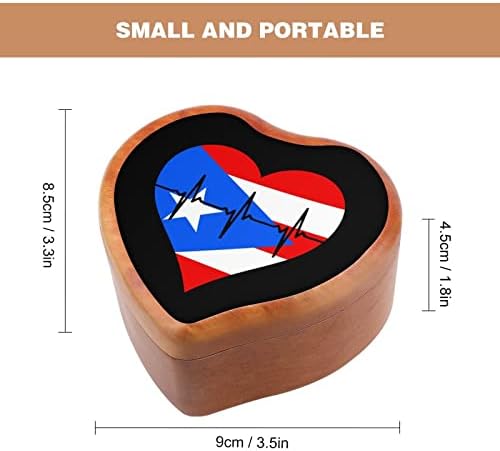 Love Puerto Rico Heart Beaat din lemn cutia de inimă formă de inimă Windup Music Box vintage din lemn Clockwork Cutie muzicală