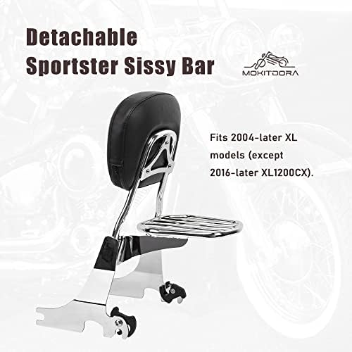 Mokitdora Sportster Backrest detașabil Sissy Bar în poziție verticală cu pad și bagaj pentru Harley 2004-Later Sportster XL