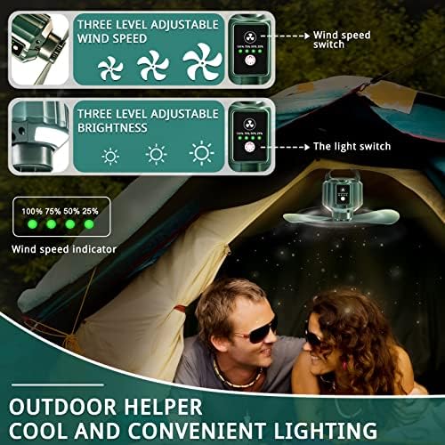Tunise Mini Camping Fan cu felinar LED, alimentat cu baterie portabilă, ventilator de încărcare USB, cu cablu de încărcare