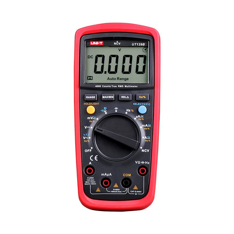 UNI-T UT139A CAT III 600V True RMS multimetru digital cu frecvență, NCV, rezistență, tensiune, măsurare a temperaturii, roșu/gri