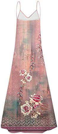 ticcoy rochii fără mâneci pentru femei V gât spaghete curele Maxi rochie florale imprimare rochie lunga vara Casual Sundress