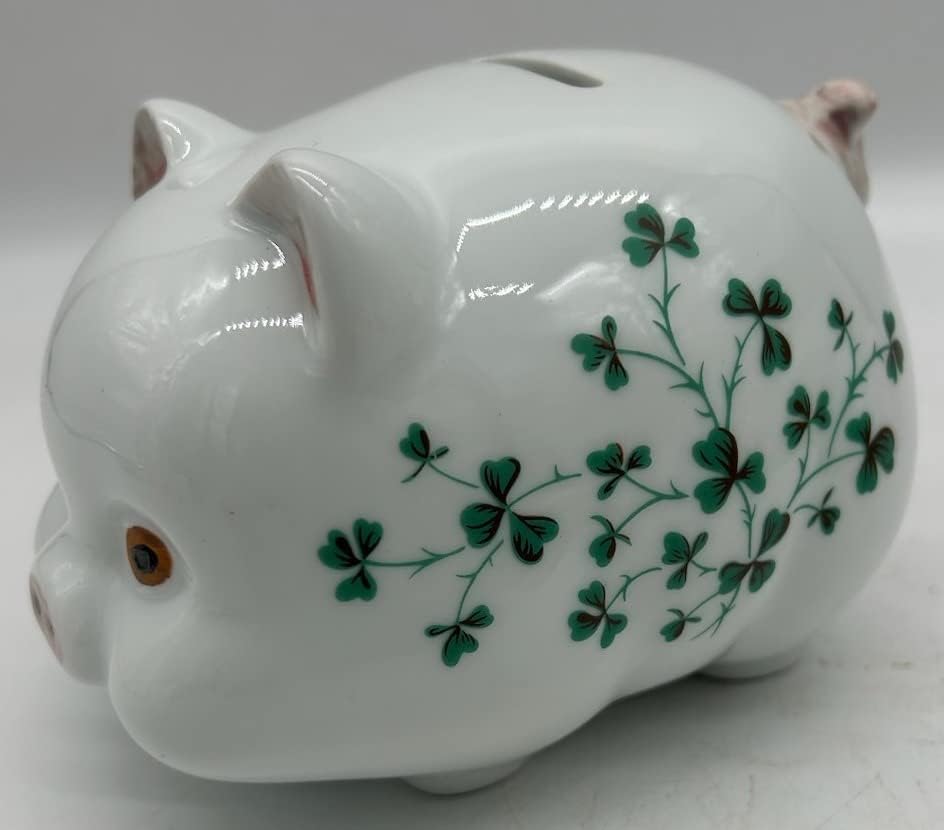 Pig Piggy Bank - Porțelan alb w/St Patricks Day Shamrocks