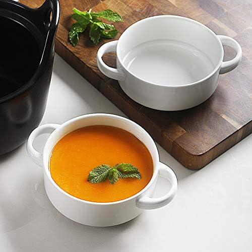 Boluri cu supă ceramică Sweejar cu mânere duble, 20 oz boluri stivuite pentru supă de ceapă franceză, cereale, plăcinte pentru