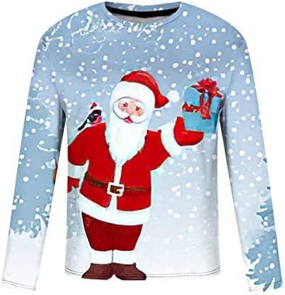Men Christmas Tops Fashion 3d Snowman Tricouri Casual cu mânecă lungă pentru bărbați Grafică Tee Round Gât Pulover