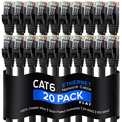 CAT 6 Ethernet Cable 1 ft - Cu un design plat, cu economie de spațiu, un cablu de patch LAN de mare viteză de mare viteză,