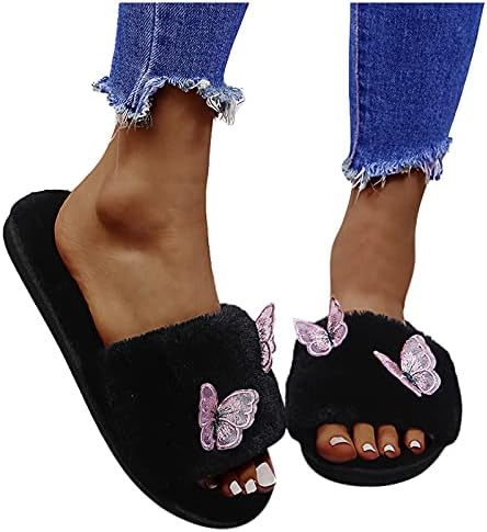 Papuci pentru femei în aer liber, impermeabil, alunecare plat Season de blană caldă pe toate sandale flip -flops de vară interioare