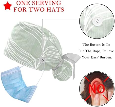 2 pachete capace de lucru reglabile pălărie bouffant cu butoane cu butoane cu bandă întinsă cravată înapoi pălării de scrub