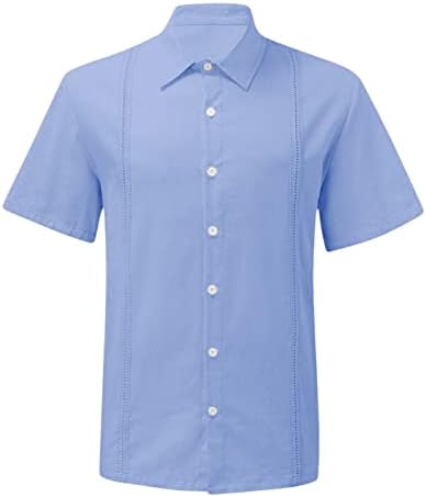 Men ' s maneca scurta Bumbac lenjerie tricouri ușoare vara butonul Jos Tricou Plain tropicale vacanță Plaja T Shirt