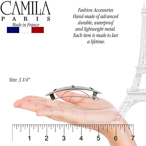 Camila Paris GA250 3,25 inci Clip pentru păr oval pentru fete, argint metalic, accesorii de păr franceze pentru femei, realizate