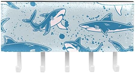Organizator de rafturi de rechin albastru cu 5 cârlige perete pentru baie de bucătărie raft raft de depozitare multifuncțională
