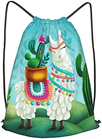 Drăguț Llama Lama Cactus Drawstring Rucsac Cinch Bag Durabil Sport Sport Sack Sack Rezistent la apă pentru înot Yoga