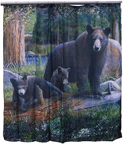 Colecții Marco de Leon Backwoods Bear Negru Familie Scenă Pădure Forest Lodge Cabin Decorativ de 72 Cortină de duș