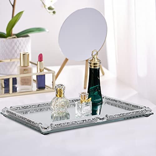 Tavă cu oglindă din sticlă de cristal, tavă decorativă de vanitate tavă de cristal tavă pentru partidă pentru petrecere Dresser