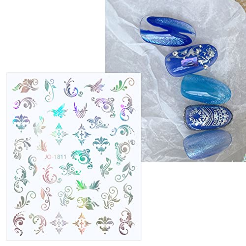 Jmeowio 12 foi Aurora Butterfly Nail Art Stickers Decaluri autoadezive Pegatinas Uñas Glitter Holographic Stele de unghii Suport
