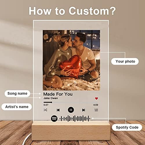 Placă de muzică din sticlă personalizată Bibabo cu fotografie cu fotografie cu copertă cu album acrilic, lampă de cod Spotify