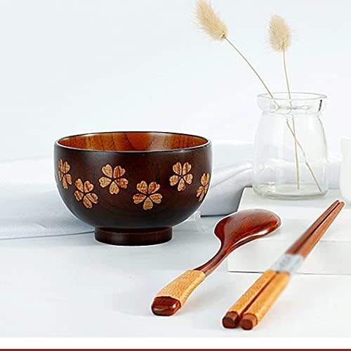 Eyhlkm gospodărie sakura gravură natru de lemn din lemn japoneză în stil japoneză din lemn de orez bol salată recipient pentru